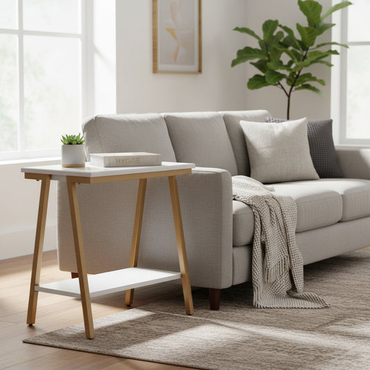 Table d'appoint étroite avec étagère et cadre en métal