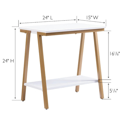 Table d'appoint étroite avec étagère et cadre en métal