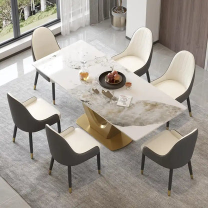 V Shape Pedestal Modern Marble Dining Table Slate Kitchen Table