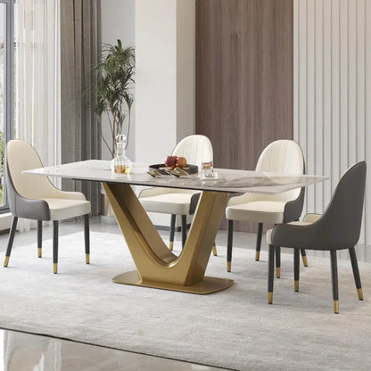 Table à manger moderne en marbre avec piédestal en V, table de cuisine en ardoise