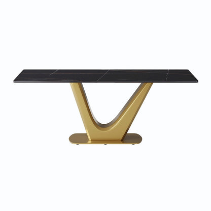 Table à manger moderne en marbre avec piédestal en V, table de cuisine en ardoise
