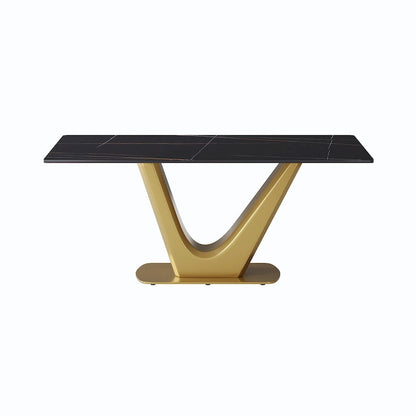 Table à manger moderne en marbre avec piédestal en V, table de cuisine en ardoise