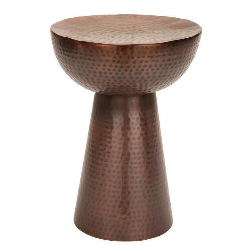 Table d'appoint en métal martelé - bronze ou cuivre.