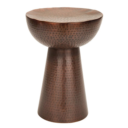 Table d'appoint en métal martelé - bronze ou cuivre.