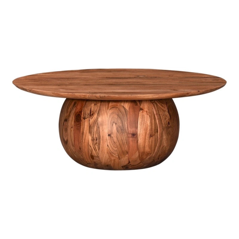 Table basse moderne en bois d'acacia massif avec base ronde
