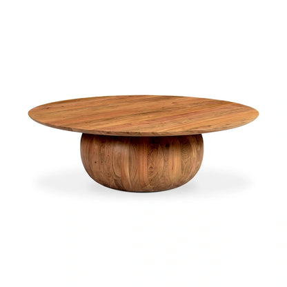 Table basse moderne en bois d'acacia massif avec base ronde