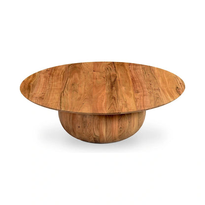 Table basse moderne en bois d'acacia massif avec base ronde