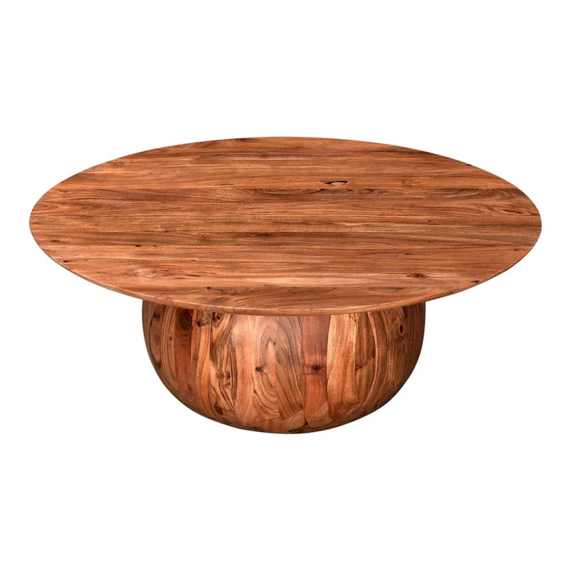 Table basse moderne en bois d'acacia massif avec base ronde