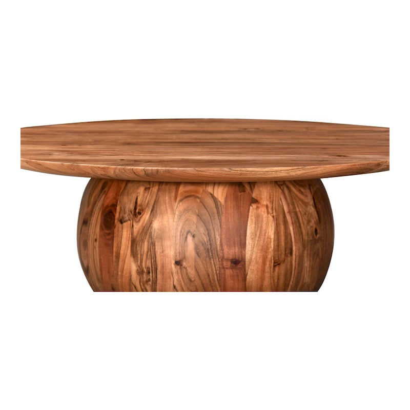 Table basse moderne en bois d'acacia massif avec base ronde