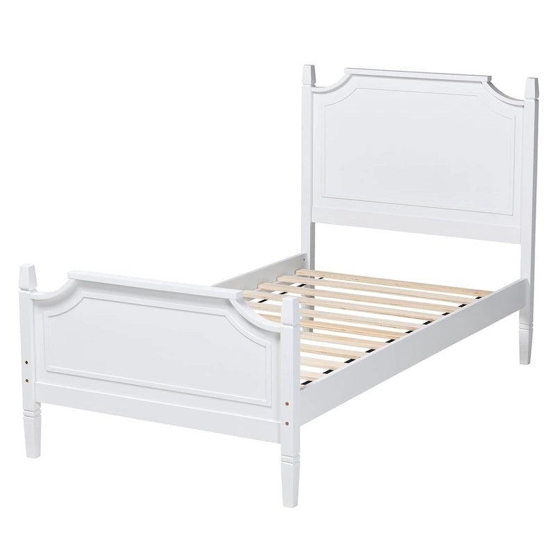 Lit plate-forme classique traditionnel en bois massif blanc