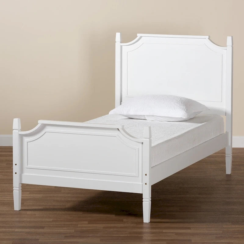Lit plate-forme classique traditionnel en bois massif blanc