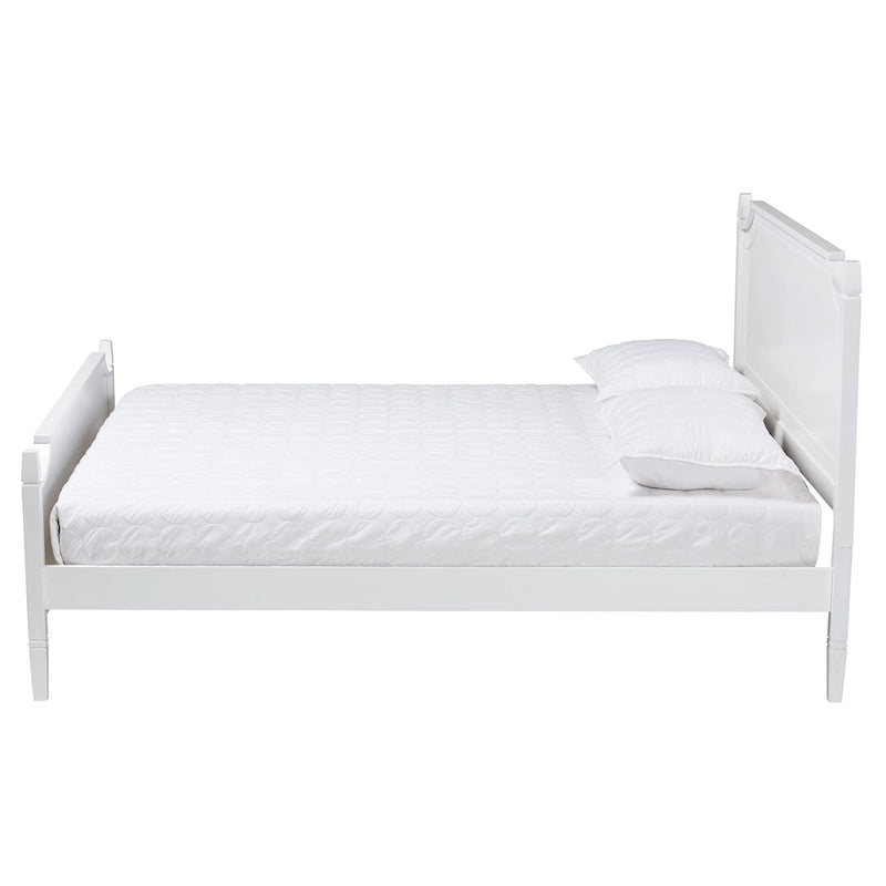 Lit plate-forme classique traditionnel en bois massif blanc