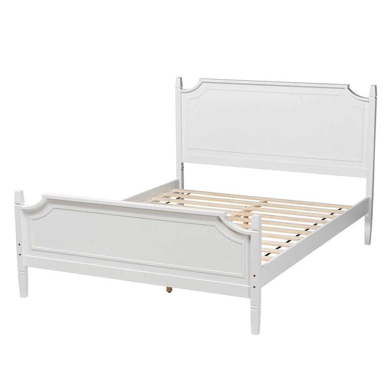 Lit plate-forme classique traditionnel en bois massif blanc