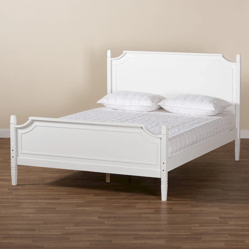 Lit plate-forme classique traditionnel en bois massif blanc
