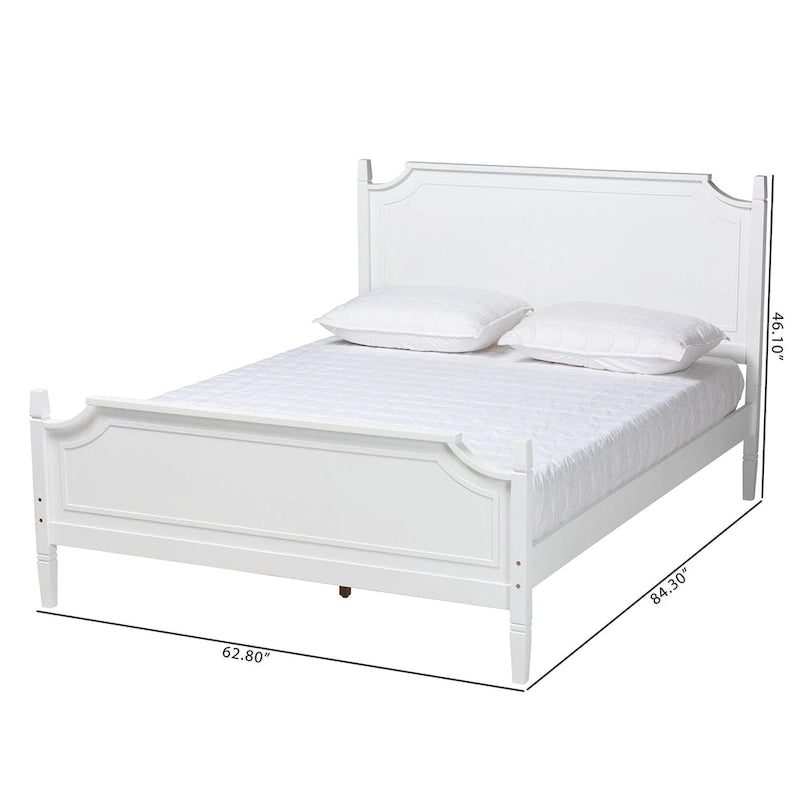 Lit plate-forme classique traditionnel en bois massif blanc