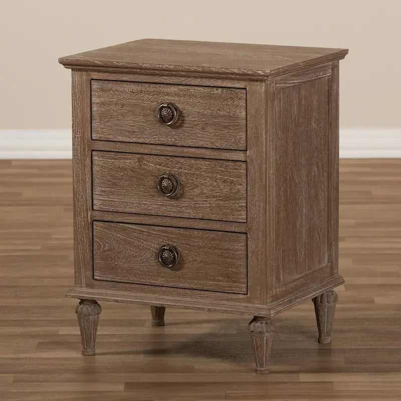 Table de chevet rustique en bois à 3 tiroirs