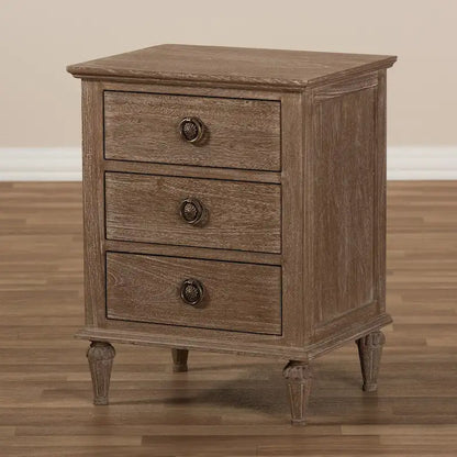 Table de chevet rustique en bois à 3 tiroirs