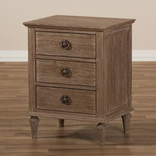 Table de chevet rustique en bois à 3 tiroirs