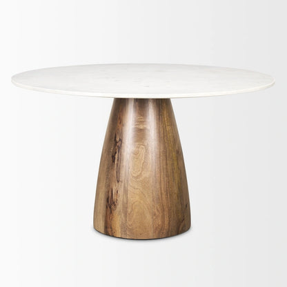 Table de salle à manger avec piédestal marbre blanc et plateau rond marron moyen 48 po - 48,0 L x 48,0 W x 30,0 H