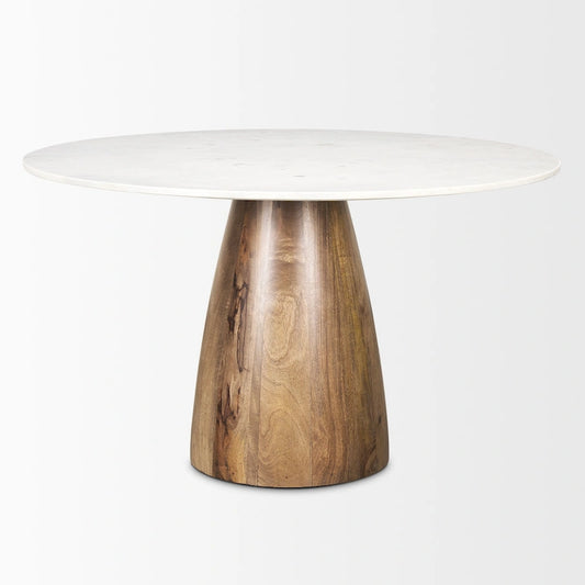 Table de salle à manger avec piédestal marbre blanc et plateau rond marron moyen 48 po - 48,0 L x 48,0 W x 30,0 H