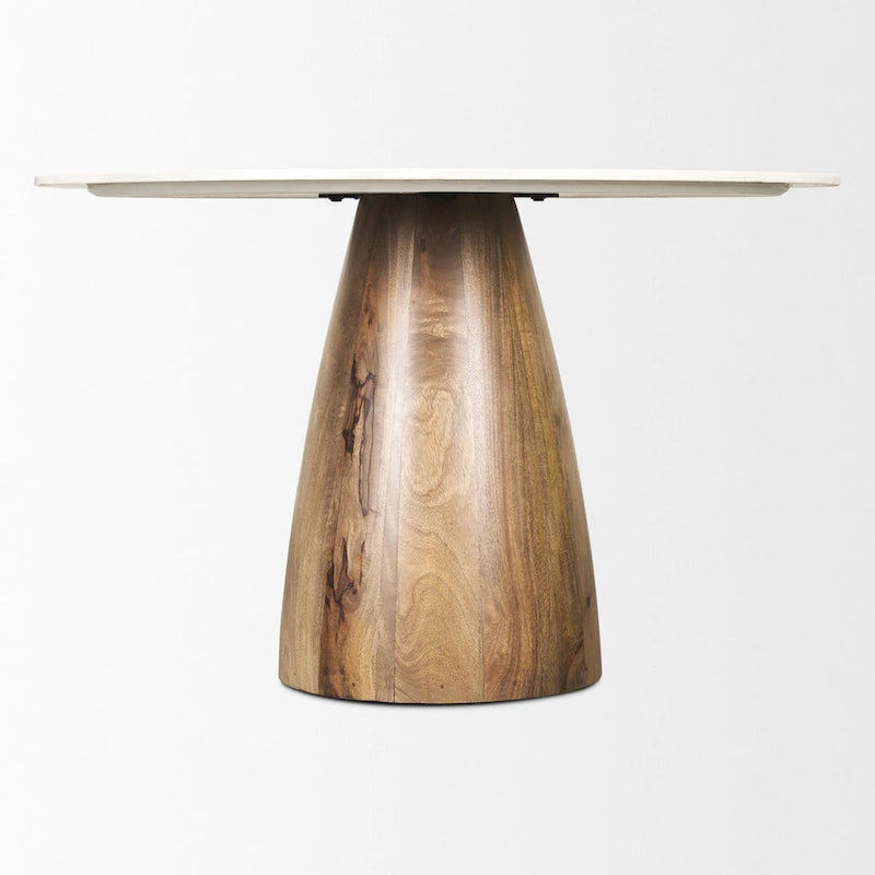 Table de salle à manger avec piédestal marbre blanc et plateau rond marron moyen 48 po - 48,0 L x 48,0 W x 30,0 H
