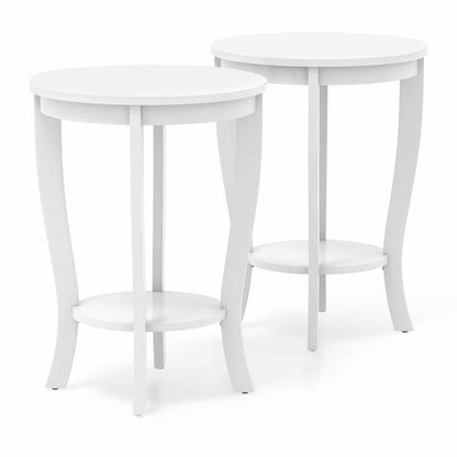 2 tables d'appoint rondes à 2 niveaux 18 pouces compactes pour canapé ou chevet - Voir détails