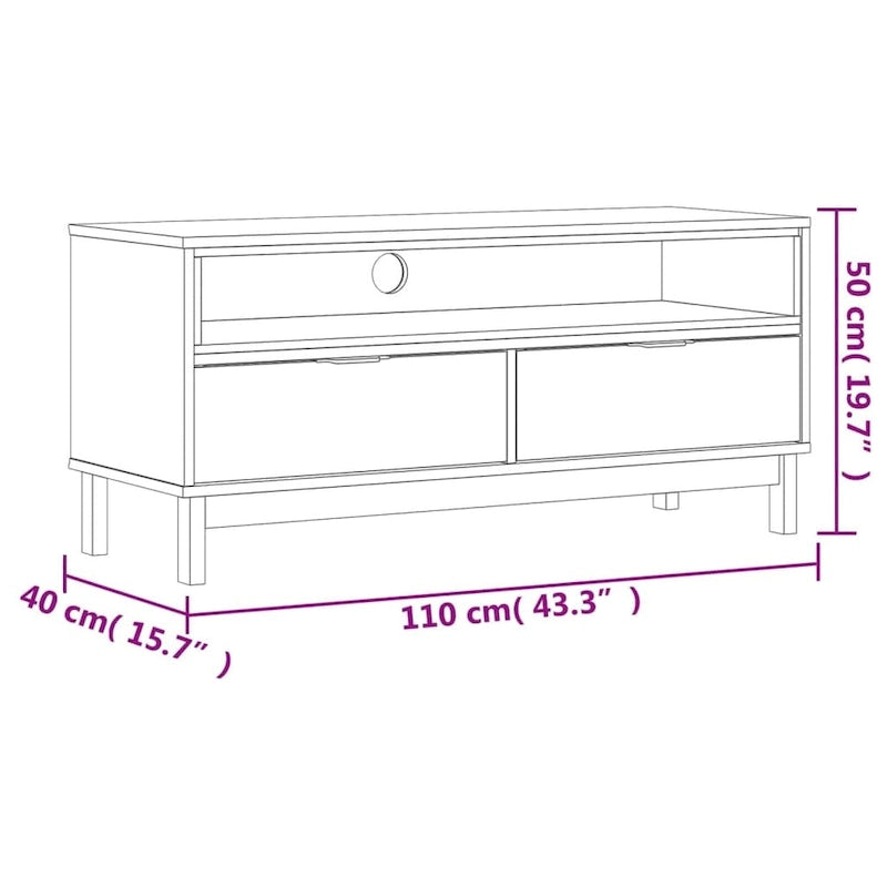 Meuble TV FLAM 43,3x15,7x19,7 Bois massif Pin - 43,3 x 15,7 x 19,7