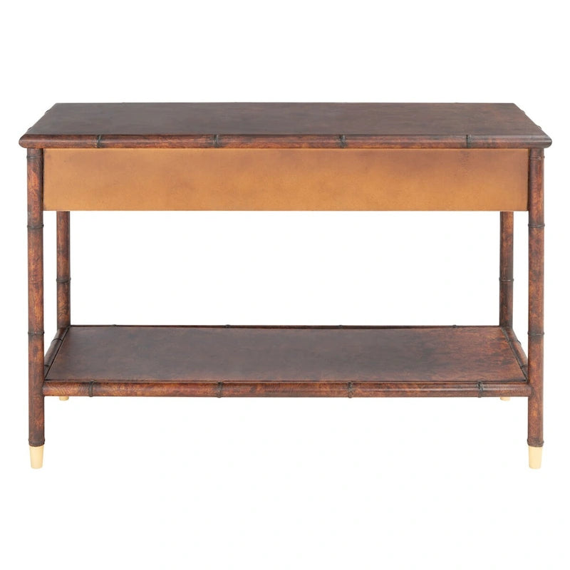 Console avec 2 tiroirs et 1 étagère brun foncé/doré - 42 L x 15,8 P x 29 H - 42Lx16Px29H