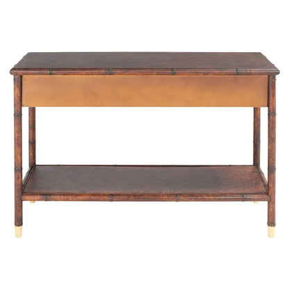 Console avec 2 tiroirs et 1 étagère brun foncé/doré - 42 L x 15,8 P x 29 H - 42Lx16Px29H