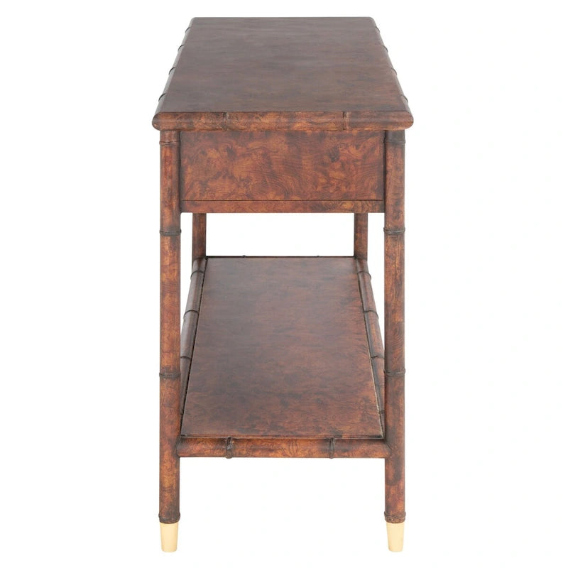 Console avec 2 tiroirs et 1 étagère brun foncé/doré - 42 L x 15,8 P x 29 H - 42Lx16Px29H