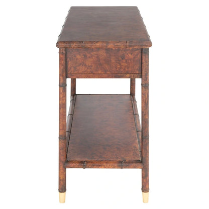 Console avec 2 tiroirs et 1 étagère brun foncé/doré - 42 L x 15,8 P x 29 H - 42Lx16Px29H