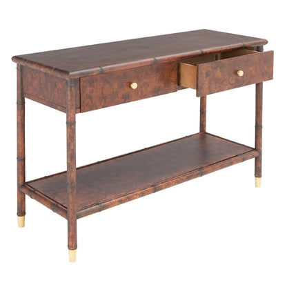 Console avec 2 tiroirs et 1 étagère brun foncé/doré - 42 L x 15,8 P x 29 H - 42Lx16Px29H