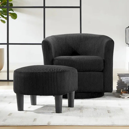 Fauteuil d'appoint pivotant à 360° en velours côtelé, canapé individuel confortable avec ottoman pour salon ou chambre à coucher