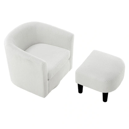 Fauteuil d'appoint pivotant à 360° en velours côtelé, canapé individuel confortable avec ottoman pour salon ou chambre à coucher