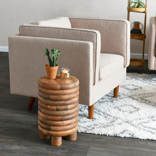 Table d'appoint ou tabouret vintage en bois massif