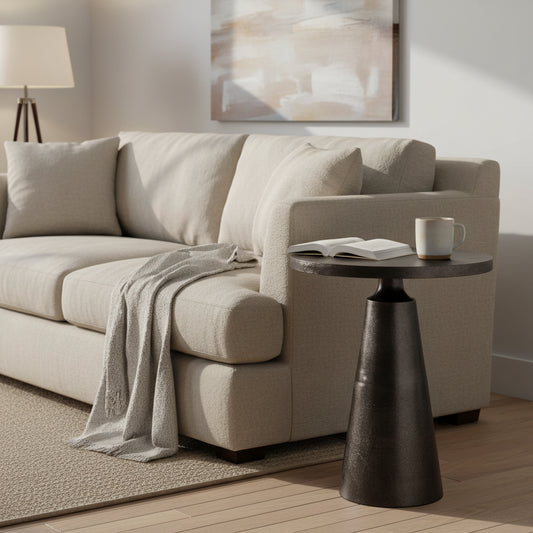 Jett 20 Round Aluminum Black Nickel Pedestal Base Side Table