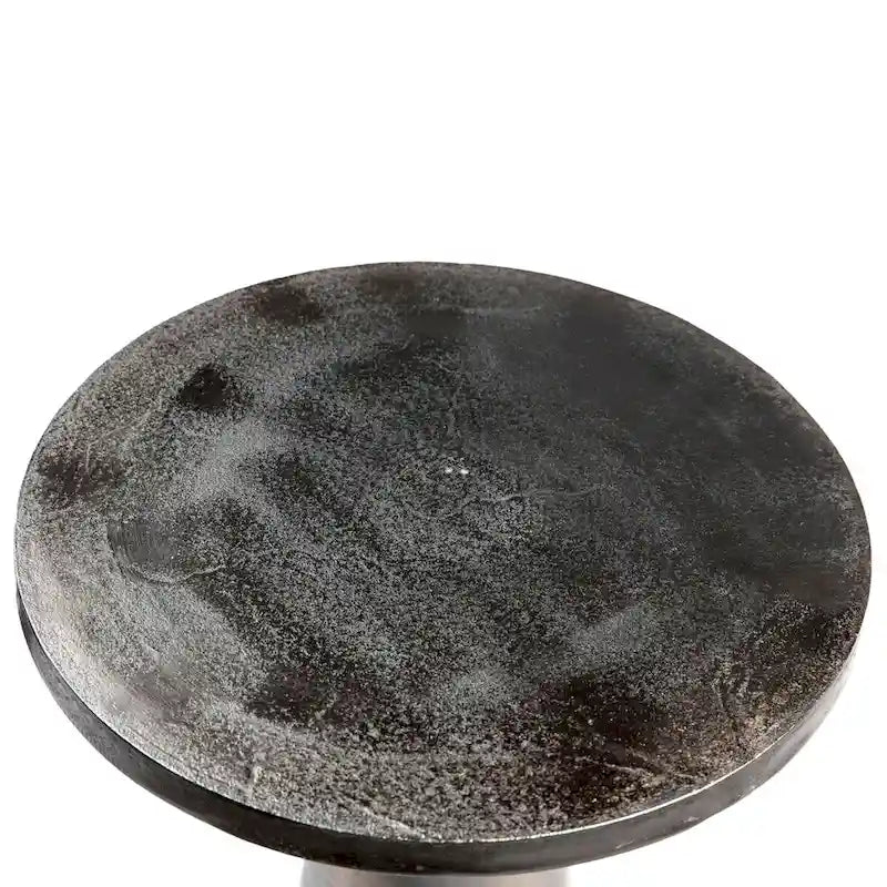 Table d'appoint avec pied piédestal rond en aluminium noir nickelé
