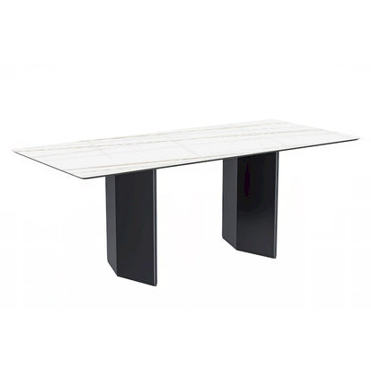 Table à manger rectangulaire avec plateau en verre/pierre frittée et piètement en acier
