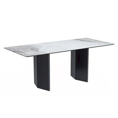 Table à manger rectangulaire avec plateau en verre/pierre frittée et piètement en acier