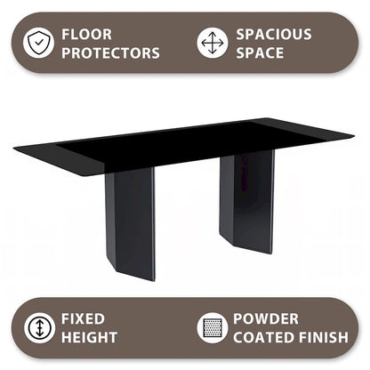 Table à manger rectangulaire avec plateau en verre/pierre frittée et piètement en acier