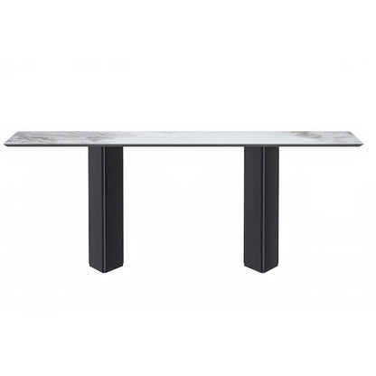 Table à manger rectangulaire avec plateau en verre/pierre frittée et piètement en acier