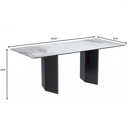 Table à manger rectangulaire avec plateau en verre/pierre frittée et piètement en acier