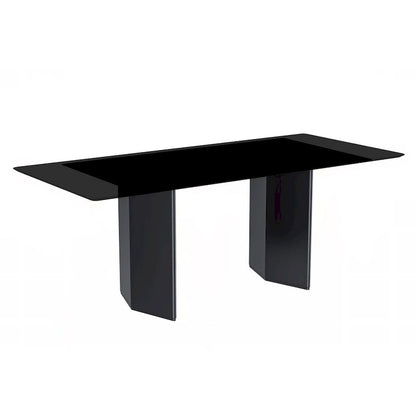 Table à manger rectangulaire avec plateau en verre/pierre frittée et piètement en acier