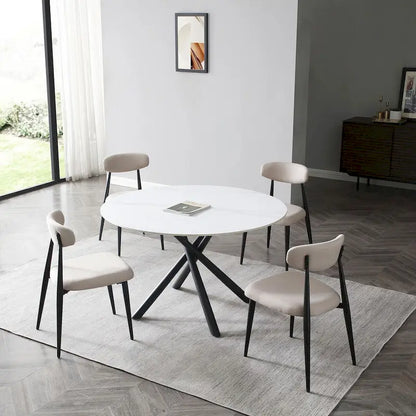 Table à manger ronde Marbre Modern Glam avec pieds croisés en métal