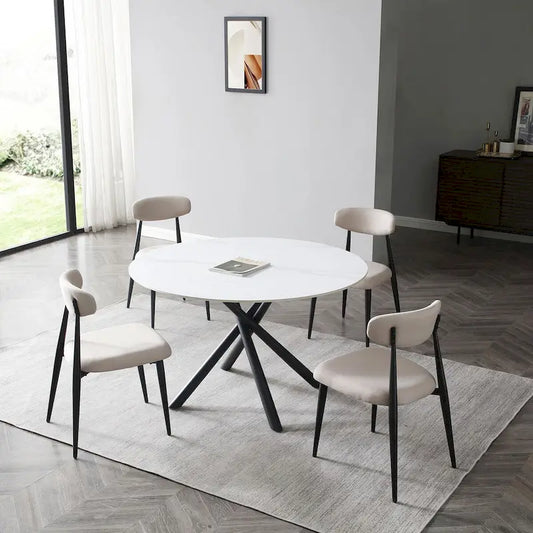 Table à manger ronde Marbre Modern Glam avec pieds croisés en métal