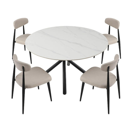 Table à manger ronde Marbre Modern Glam avec pieds croisés en métal