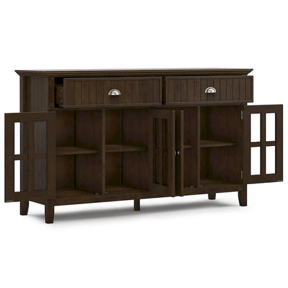 Buffet de style transitionnel en bois massif, 152 cm de large, couleur brun foncé