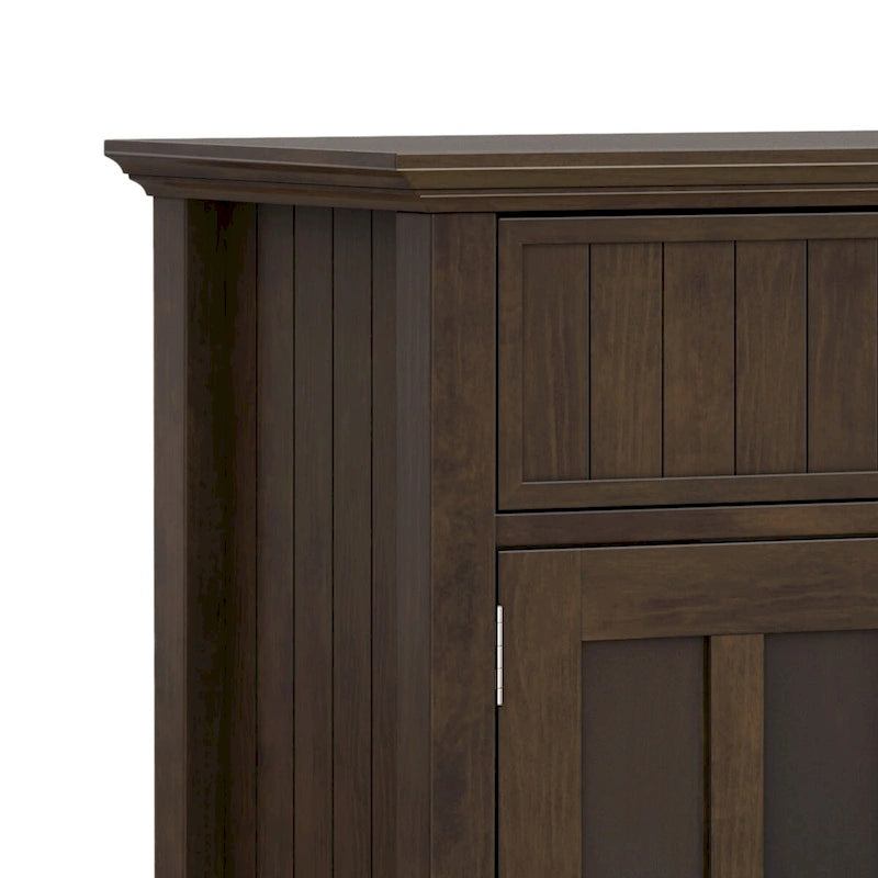 Buffet de style transitionnel en bois massif, 152 cm de large, couleur brun foncé