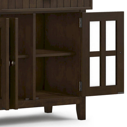 Buffet de style transitionnel en bois massif, 152 cm de large, couleur brun foncé