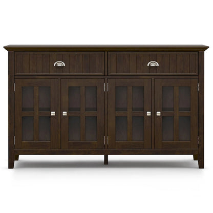 Buffet de style transitionnel en bois massif, 152 cm de large, couleur brun foncé
